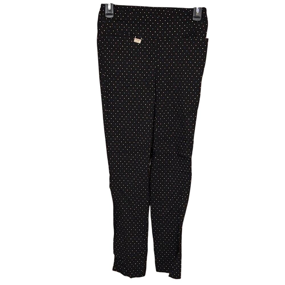 Lulu-B Women’s Pull On Ankle Pants Size 4 Black Rainbow Polka Dot Stretch Pants